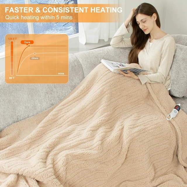 Alt view image 12 of 14 - Heated Blanket Full Size 72"X84" Beige with Soft Sherpa, 10H Timer | Double Sided Sherpa Electric Blanket Full With LED Display, 6 Heating Levels, Machine Washable, Fast Heating, Gift For Women