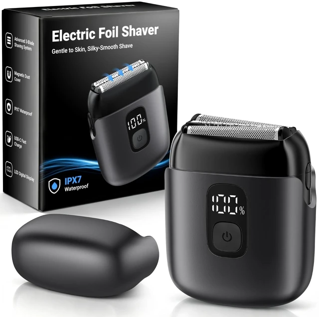 Alt view image 8 of 14 - Electric Foil Shavers for Men, Mini Electric Razor with 3 Floating Blades, IPX7 Waterproof Cordless Shaver, LED Battery Display, USB-C Fast Charging & Travel Lock, Matte Grey