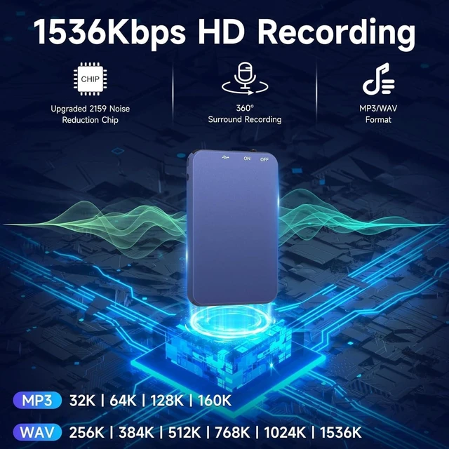 Alt view image 14 of 14 - MINI Voice Activated Recorder, V15-LuckyBlue-32GB Clear Recording | Metal Recording Device with 35Hrs Battey Time & 2159 Intelligent Noise Reduction, Ideal for Interview Meeting Class Lecture