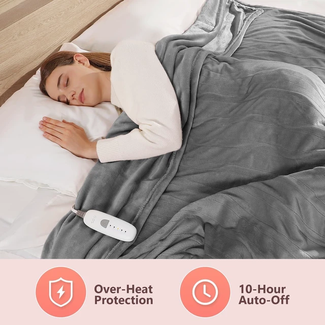 Alt view image 12 of 14 - Electric Blanket Queen Heated Blanket Queen Size 84''X 90'', Silver Gray | Double-Sided Silky Flannel, Dual Controllers, Energy-Efficient Heat, Lower Bills, for Couples/Adults, Great Grandma Gifts