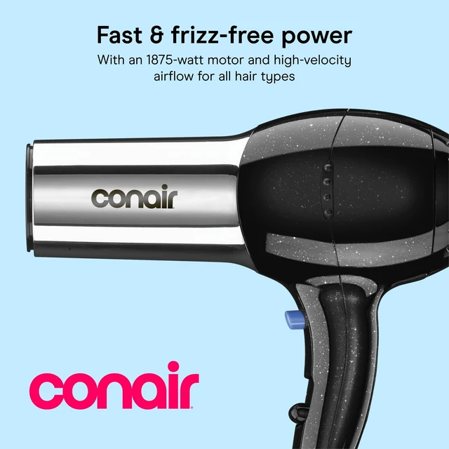 Alt view image 9 of 14 - Ionic Hair Dryer with Concentrator Attachment, 1875W, Full Size | Fast-drying blow dryer with various heat and speed settings and a lightweight design for effortless everyday styling
