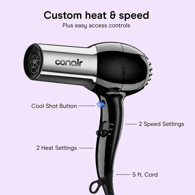 Alt view image 11 of 14 - Ionic Hair Dryer with Concentrator Attachment, 1875W, Full Size | Fast-drying blow dryer with various heat and speed settings and a lightweight design for effortless everyday styling