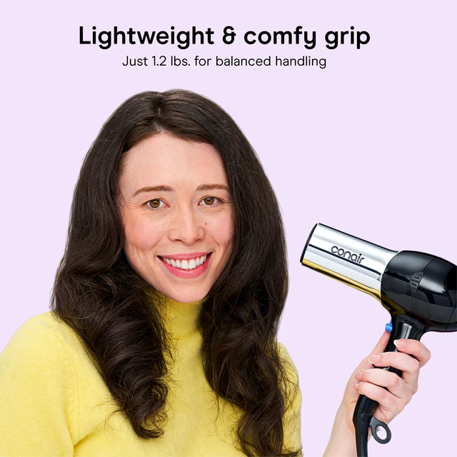 Alt view image 12 of 14 - Ionic Hair Dryer with Concentrator Attachment, 1875W, Full Size | Fast-drying blow dryer with various heat and speed settings and a lightweight design for effortless everyday styling