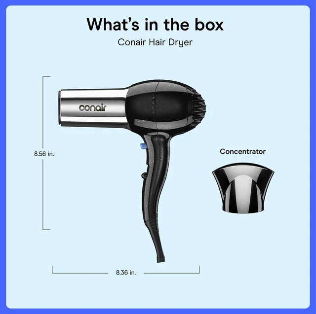 Alt view image 14 of 14 - Ionic Hair Dryer with Concentrator Attachment, 1875W, Full Size | Fast-drying blow dryer with various heat and speed settings and a lightweight design for effortless everyday styling