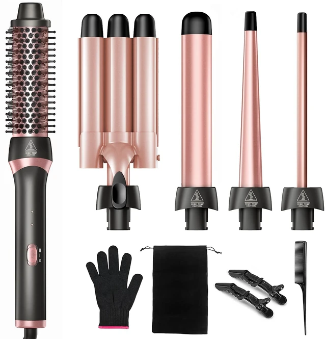 Alt view image 8 of 14 - 5-in-1 Curling Iron Set Curling Wand Hair Styling Tools | 3 Ceramic Curling Barrels (0.35"-1.25")&Thermal Brush &Triple Barrel Crimper,Dual Voltage Hair Curler,Gifts for Women
