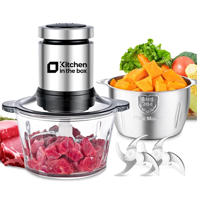 Alt view image 8 of 14 - Food Processors,Small Meat Grinder & Food Chopper Electric Vegetable Chopper with 2 Bowls (8 Cup+8 Cup)& 2 Bi-Level Blades for Meat/fish/Vegetable/Baby Food,Black