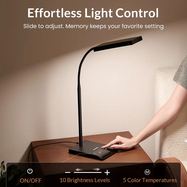 Alt view image 14 of 14 - Desk Lamp, 800LM LED for Home Office, True Eye-Caring for Reading | 50 Lighting Modes, 2X Wider Panel, 360° Flexible Gooseneck, Touch Control, 12W Bright Table Lamp for Dorm, Bedroom, Study
