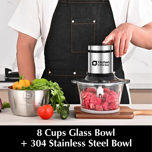 Alt view image 10 of 14 - Food Processors,Small Meat Grinder & Food Chopper Electric Vegetable Chopper with 2 Bowls (8 Cup+8 Cup)& 2 Bi-Level Blades for Meat/fish/Vegetable/Baby Food,Black
