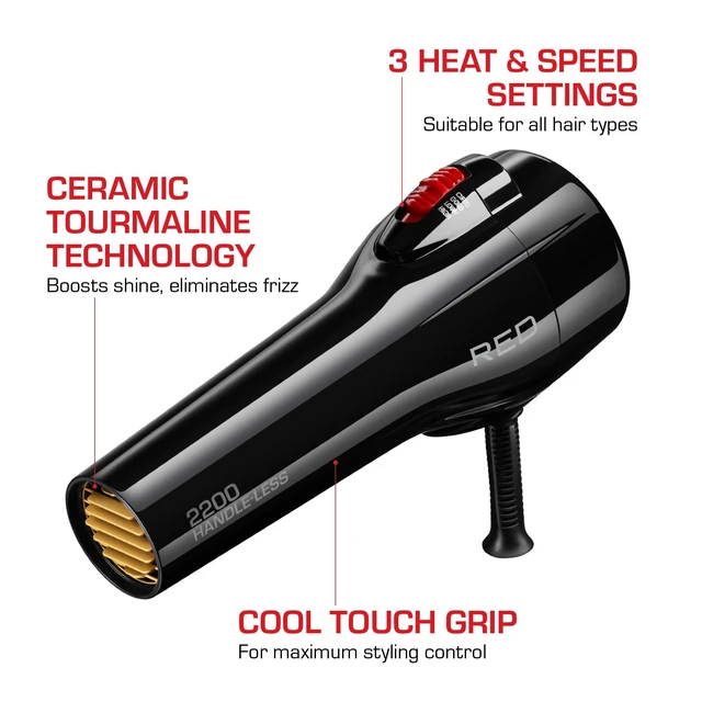 Alt view image 10 of 14 - Handle-Less 2200W Ceramic Tourmaline Hair Dryer, 3 Heat Settings, Pro Blow Dryer with Comb Attachment, Ionic for Frizz-Free Shine, Detangler & Straightening for 4C