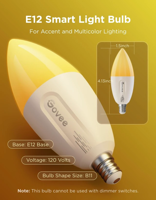 Alt view image 11 of 14 - E12 Led Bulb, Color Changing Candelabra Bulbs 450 LM, 80 CRI, 4 Pack | Smart Light Bulbs for Chandelier/Living Room, Work with Matter, Alexa, Google Assistant, 40 Watt Equivalent, 2.4Ghz Only