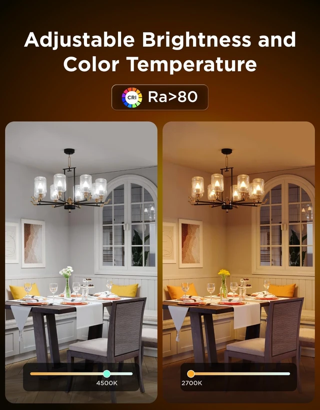 Alt view image 10 of 14 - E12 Led Bulb, Color Changing Candelabra Bulbs 450 LM, 80 CRI, 4 Pack | Smart Light Bulbs for Chandelier/Living Room, Work with Matter, Alexa, Google Assistant, 40 Watt Equivalent, 2.4Ghz Only