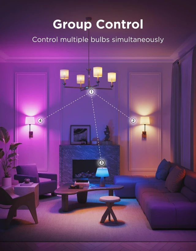 Alt view image 14 of 14 - E12 Led Bulb, Color Changing Candelabra Bulbs 450 LM, 80 CRI, 4 Pack | Smart Light Bulbs for Chandelier/Living Room, Work with Matter, Alexa, Google Assistant, 40 Watt Equivalent, 2.4Ghz Only