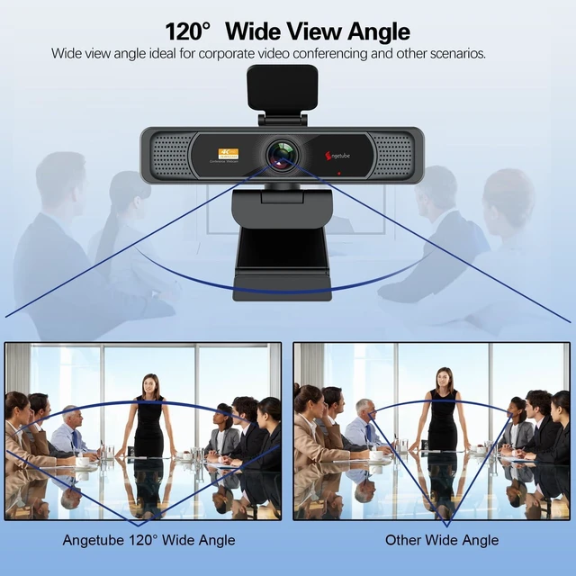 Alt view image 10 of 14 - Wide Angle 4K Webcam for PC, 120° FOV Video Conference Web Camera | PDAF Autofocus, 2 Noise-Cancelling Mics, 1080P@60FPS, Auto Light Correction, USB-A/C, Privacy Cover, for Mac Laptop Desktop
