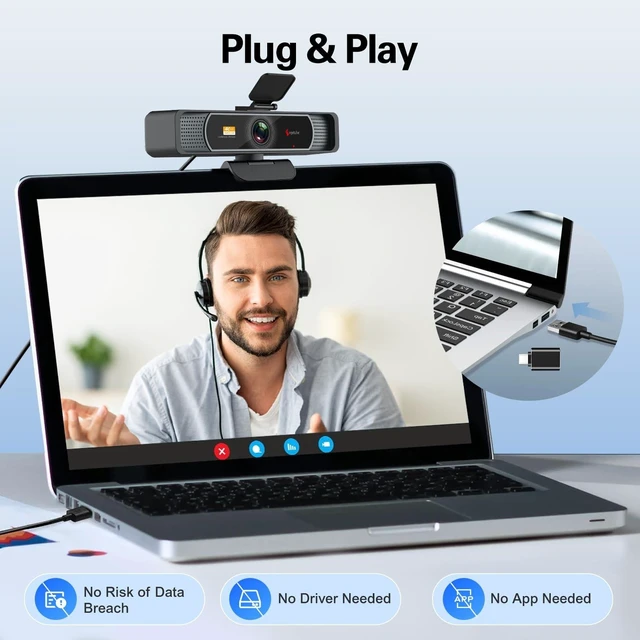 Alt view image 12 of 14 - Wide Angle 4K Webcam for PC, 120° FOV Video Conference Web Camera | PDAF Autofocus, 2 Noise-Cancelling Mics, 1080P@60FPS, Auto Light Correction, USB-A/C, Privacy Cover, for Mac Laptop Desktop