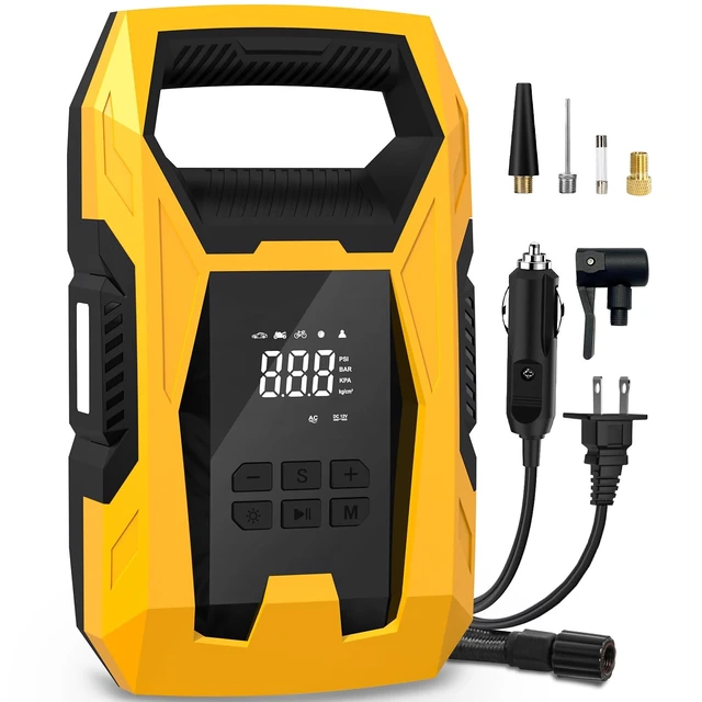 Alt view image 8 of 14 - AC/DC Tire Inflator Portable Air Compressor, Dual Power for Home 110V AC and Car 12V DC Air Pump with Pressure Gauge, Auto Shutoff, Tire Pump for Car Motorcycle Bicycle and Other Inflatables