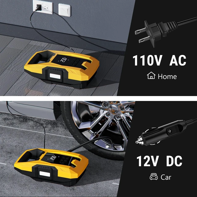 Alt view image 9 of 14 - AC/DC Tire Inflator Portable Air Compressor, Dual Power for Home 110V AC and Car 12V DC Air Pump with Pressure Gauge, Auto Shutoff, Tire Pump for Car Motorcycle Bicycle and Other Inflatables