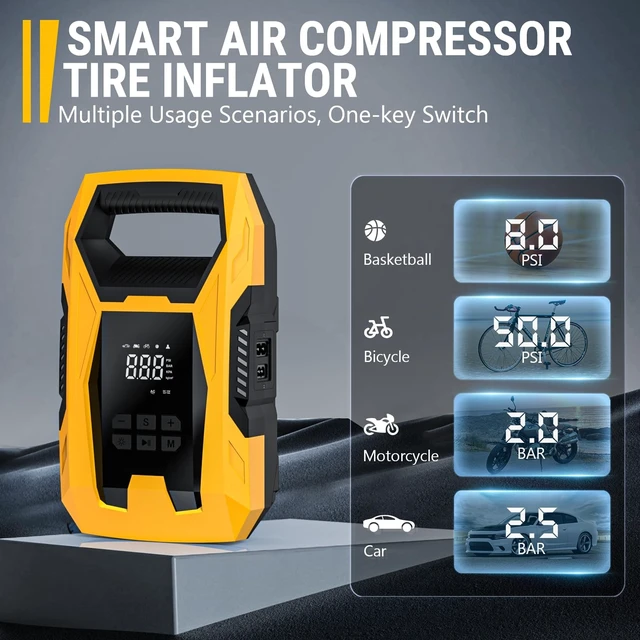 Alt view image 12 of 14 - AC/DC Tire Inflator Portable Air Compressor, Dual Power for Home 110V AC and Car 12V DC Air Pump with Pressure Gauge, Auto Shutoff, Tire Pump for Car Motorcycle Bicycle and Other Inflatables