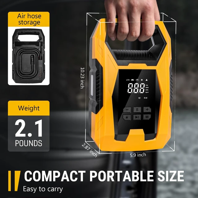 Alt view image 13 of 14 - AC/DC Tire Inflator Portable Air Compressor, Dual Power for Home 110V AC and Car 12V DC Air Pump with Pressure Gauge, Auto Shutoff, Tire Pump for Car Motorcycle Bicycle and Other Inflatables