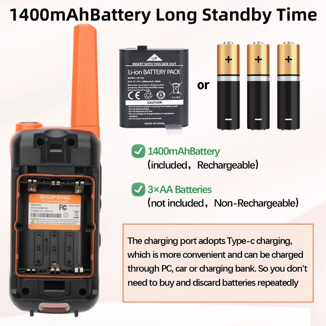 Alt view image 11 of 14 - Walkie Talkies Long Range for Adults,FRS Radio Rechargeable Walkie Talkie 6 Pack Baofeng F22 Waki Taki,NOAA,Flashlight,Type-C Charger Wakey Takey for Camping Outdoor Cruise