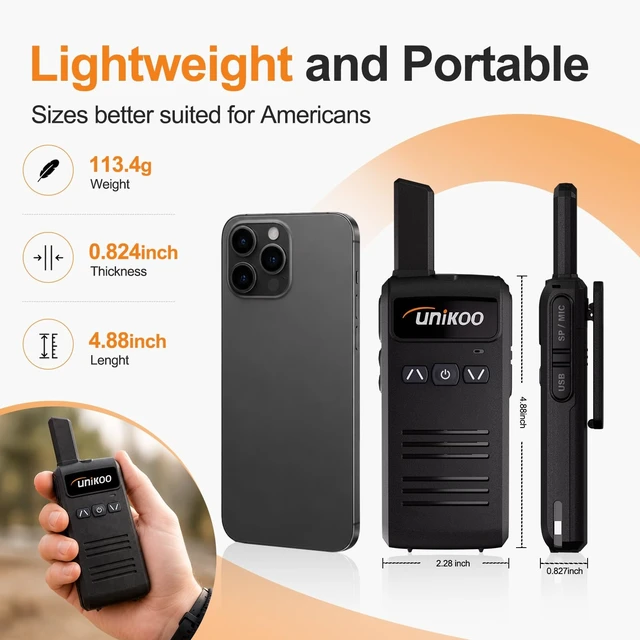 Alt view image 9 of 14 - Walkie Talkies Long Range Rechargeable FRS Two Way Radios(2 Pack) | 16 Channel VOX Hands Free for Family, Camping, Hiking, Road Trip, Hotel, Restaurant, Warehouse USB-C Compact Lightweight