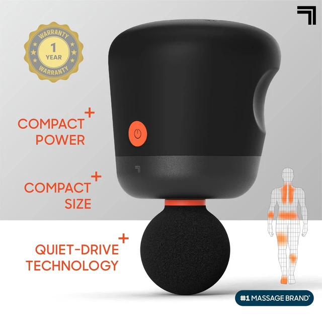 Alt view image 9 of 14 - Sharper Image Mini Massage Gun, Powerboost Palm Rechargeable Deep Tissue Percussion Handheld Massager, 4 Adjustable Speeds, 4 Attachment Heads, Full Body Muscle Pain Relief Gift, Black