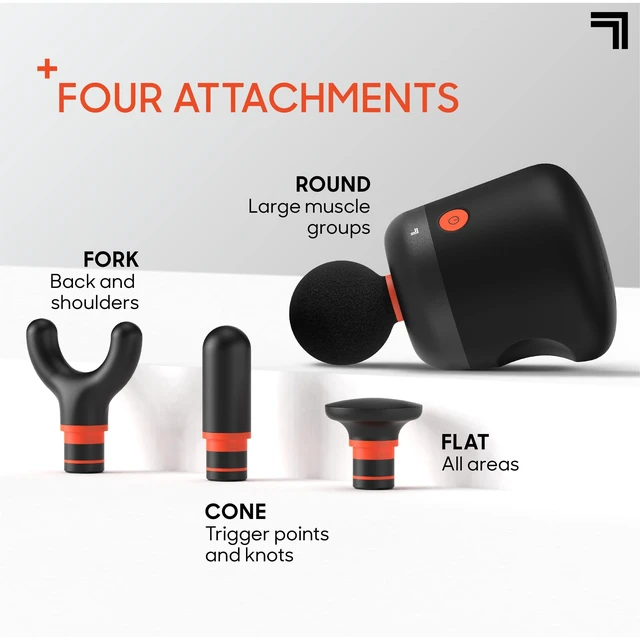 Alt view image 10 of 14 - Sharper Image Mini Massage Gun, Powerboost Palm Rechargeable Deep Tissue Percussion Handheld Massager, 4 Adjustable Speeds, 4 Attachment Heads, Full Body Muscle Pain Relief Gift, Black