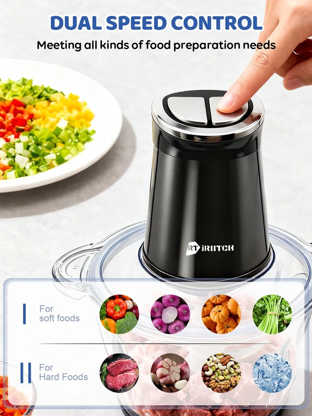 Alt view image 10 of 14 - Food Processor with LED Timer, 800W Electric Chopper | 2 Bowls (12-cups Glass Bowl+12 cups Stainless Steel Bowl), 2 Set 6 Bi-Level S-Blades
