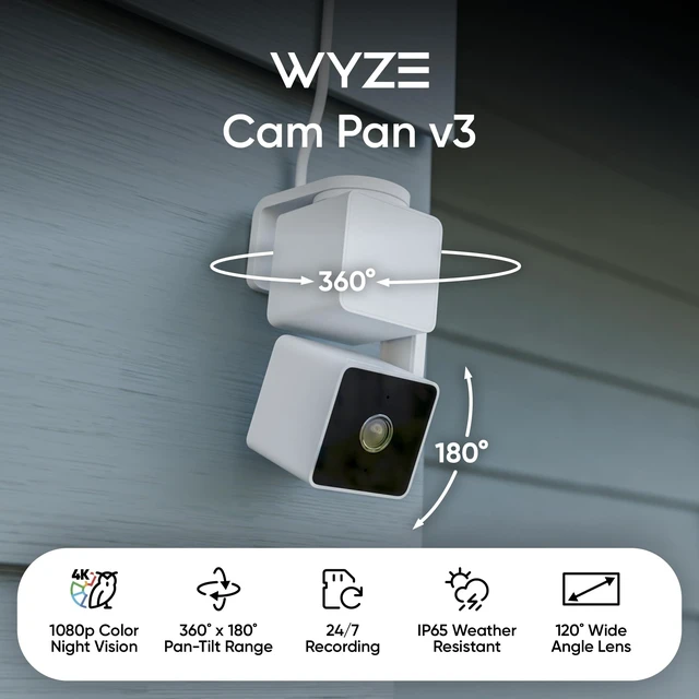Alt view image 9 of 14 - Cam Pan v3, Indoor/Outdoor Security Camera with 360° Pan/Tilt/Zoom | Vibrant Color Night Vision, IP65-rated, Pan Scan Auto Patrol, 2-way Audio and Privacy Mode, No subscription required.