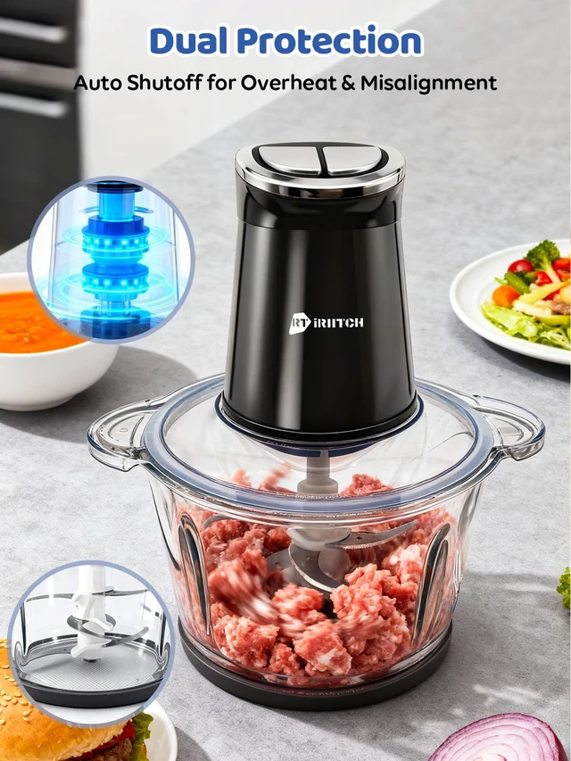 Alt view image 14 of 14 - Food Processor with LED Timer, 800W Electric Chopper | 2 Bowls (12-cups Glass Bowl+12 cups Stainless Steel Bowl), 2 Set 6 Bi-Level S-Blades