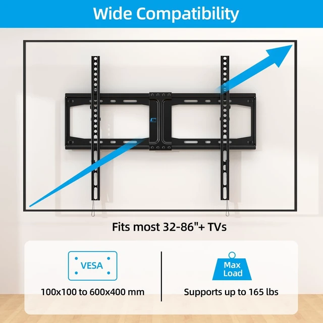 Alt view image 9 of 14 - Heavy Duty Tilt TV Wall Mount for 32-86 Inch Flat/Curved Screen | Max VESA 600x400mm, Holds up to 165 lbs, Fits 8-24" Wood Studs, Universal Low Profile Tilting TV Bracket, Space Saving HV9601