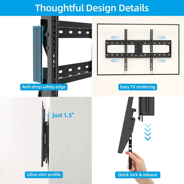 Alt view image 11 of 14 - Heavy Duty Tilt TV Wall Mount for 32-86 Inch Flat/Curved Screen | Max VESA 600x400mm, Holds up to 165 lbs, Fits 8-24" Wood Studs, Universal Low Profile Tilting TV Bracket, Space Saving HV9601