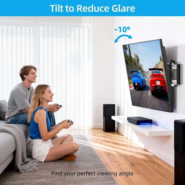 Alt view image 10 of 14 - Heavy Duty Tilt TV Wall Mount for 32-86 Inch Flat/Curved Screen | Max VESA 600x400mm, Holds up to 165 lbs, Fits 8-24" Wood Studs, Universal Low Profile Tilting TV Bracket, Space Saving HV9601