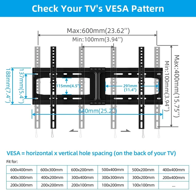 Alt view image 12 of 14 - Heavy Duty Tilt TV Wall Mount for 32-86 Inch Flat/Curved Screen | Max VESA 600x400mm, Holds up to 165 lbs, Fits 8-24" Wood Studs, Universal Low Profile Tilting TV Bracket, Space Saving HV9601