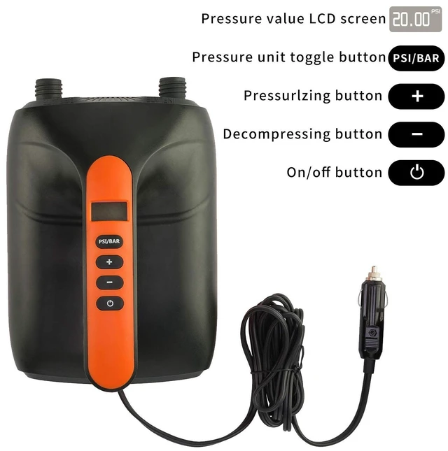 Alt view image 11 of 14 - 20PSI High Pressure SUP Electric Air Pump,Dual Stage Inflation Paddle Board Pump for Inflatable Stand Up Paddle Boards, Boats,Kayak,12V DC Car Connector