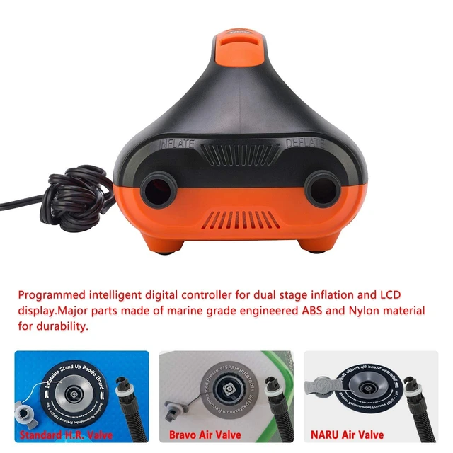 Alt view image 9 of 14 - 20PSI High Pressure SUP Electric Air Pump,Dual Stage Inflation Paddle Board Pump for Inflatable Stand Up Paddle Boards, Boats,Kayak,12V DC Car Connector