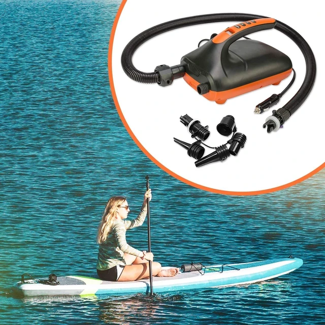 Alt view image 14 of 14 - 20PSI High Pressure SUP Electric Air Pump,Dual Stage Inflation Paddle Board Pump for Inflatable Stand Up Paddle Boards, Boats,Kayak,12V DC Car Connector