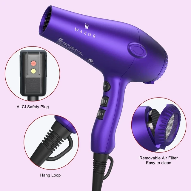 Alt view image 10 of 12 - 3rd Generation Lightweight Low Noise Hair Dryer,(1875W Tourmaline Ceramic Negative Ionic Blow Dryer 2 Speed 3 Heat Settings Cool Shot with Diffuser Concentrator(Purple)