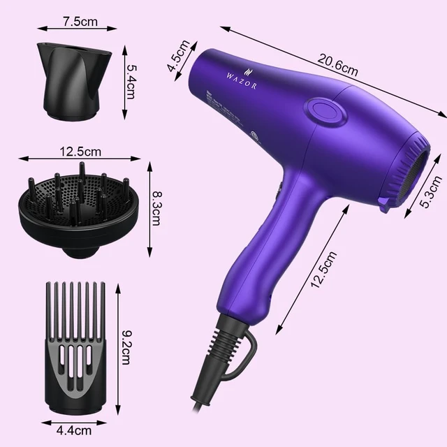 Alt view image 11 of 12 - 3rd Generation Lightweight Low Noise Hair Dryer,(1875W Tourmaline Ceramic Negative Ionic Blow Dryer 2 Speed 3 Heat Settings Cool Shot with Diffuser Concentrator(Purple)