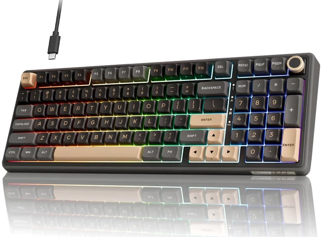 Alt view image 8 of 14 - R98 Pro Wired Mechanical Keyboard, 96% Creamy Gaming Keyboard RGB Backlit with Number Pad and Volume Knob, Gasket Mount, MDA Profile PBT Keycaps, Hot Swappable Pre-lubed Linear Switch