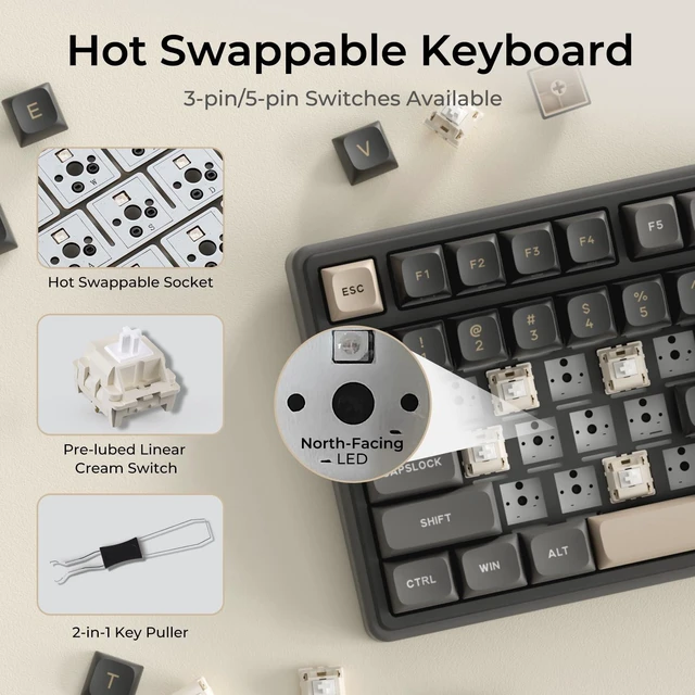 Alt view image 14 of 14 - R98 Pro Wired Mechanical Keyboard, 96% Creamy Gaming Keyboard RGB Backlit with Number Pad and Volume Knob, Gasket Mount, MDA Profile PBT Keycaps, Hot Swappable Pre-lubed Linear Switch