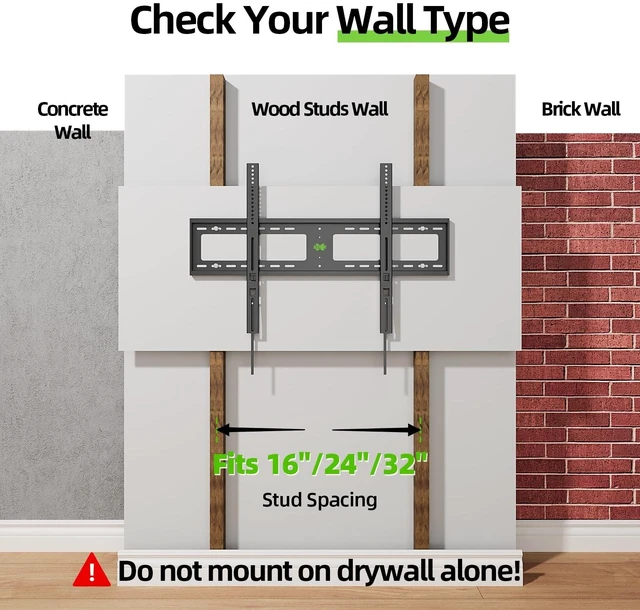 Alt view image 12 of 14 - Heavy Duty Fixed TV Wall Mount for 65-100 inch Flat TVs, Max Load 200 Lbs, Low Profile Bracket Fits 16" 18" 24" 32 inch Stud Spacing, Max VESA 800x600mm for Most 65 75 85 86 90 98 100 TVs