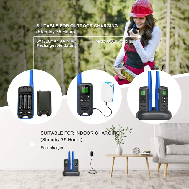 Alt view image 13 of 14 - Walkie Talkies - GOCOM G600 FRS Two Way Radio for Adults 2W Long Range Walkie Talkie Rechargeable, VOX Scan, NOAA & Weather Alerts, LED Lamplight 2 Pack Hand held radios