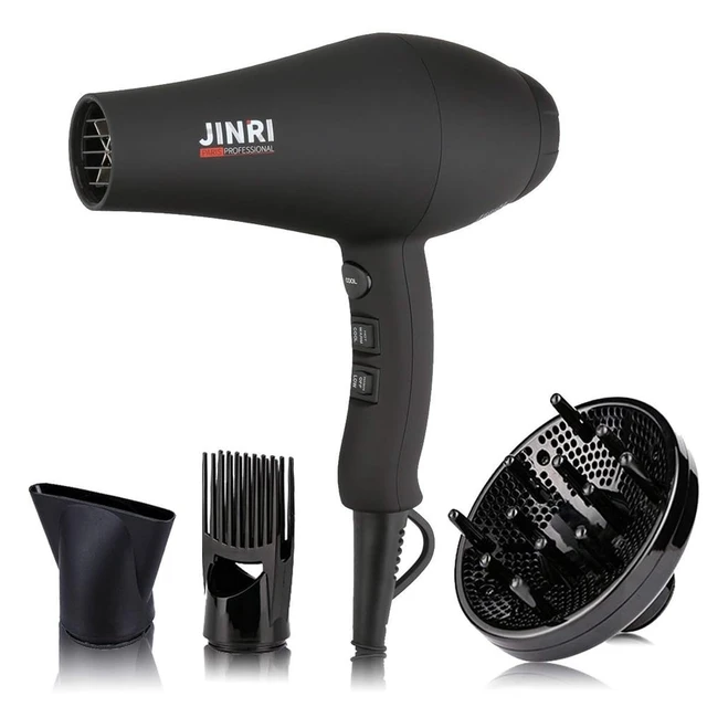 Alt view image 7 of 12 - Hair Dryer, 1875W, 3 Heat & 2 Speed, with Diffuser, with Concentrator, Ionic Technology & Infrared - Black, Detachable Air Intake, Hanging Strap, Non-Foldable, 125V, JINRI-104
