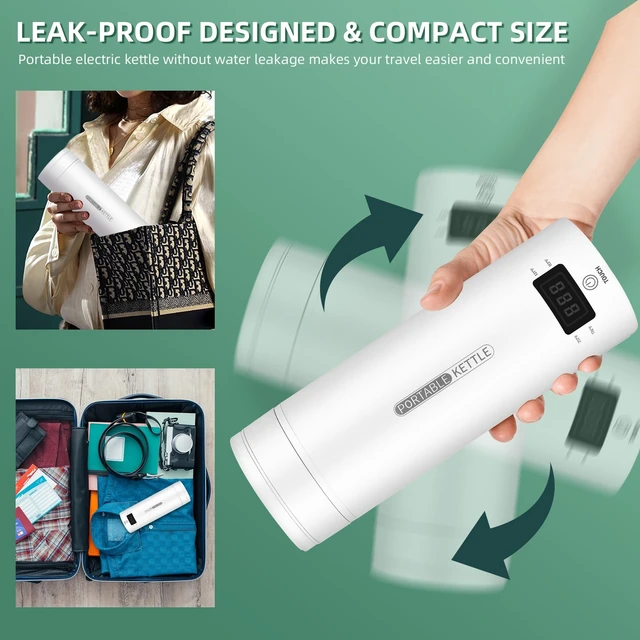 Alt view image 10 of 12 - Portable Electric Kettle Travel, 120V, 450ml, 4 Temperature Control | 304 Stainless Steel Lining, Auto Shut-Off, Boil Dry Protection, BPA-Free, Lightweight, For Hotel and Office (White)