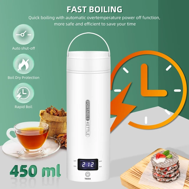 Alt view image 9 of 12 - Portable Electric Kettle Travel, 120V, 450ml, 4 Temperature Control | 304 Stainless Steel Lining, Auto Shut-Off, Boil Dry Protection, BPA-Free, Lightweight, For Hotel and Office (White)