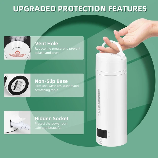 Alt view image 12 of 12 - Portable Electric Kettle Travel, 120V, 450ml, 4 Temperature Control | 304 Stainless Steel Lining, Auto Shut-Off, Boil Dry Protection, BPA-Free, Lightweight, For Hotel and Office (White)