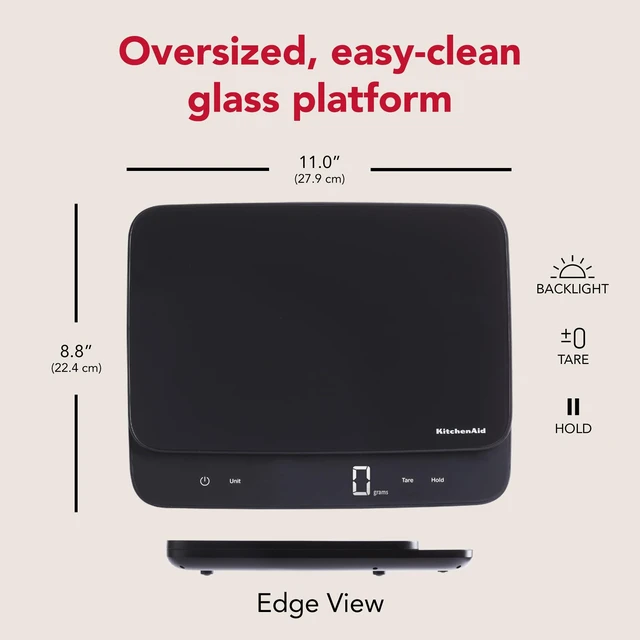 Alt view image 9 of 12 - =KQ917 High Capacity Glass Surface Digital Kitchen and Food Scale, 30 Pound Capacity and Precision, Grams, Ounces, Pounds, Fluid Ounces & Milliliters, LED, Tare Function, Black