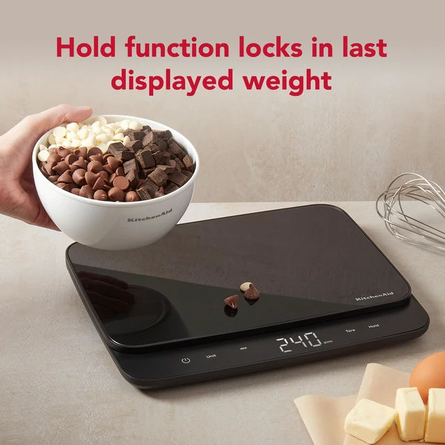 Alt view image 10 of 12 - =KQ917 High Capacity Glass Surface Digital Kitchen and Food Scale, 30 Pound Capacity and Precision, Grams, Ounces, Pounds, Fluid Ounces & Milliliters, LED, Tare Function, Black