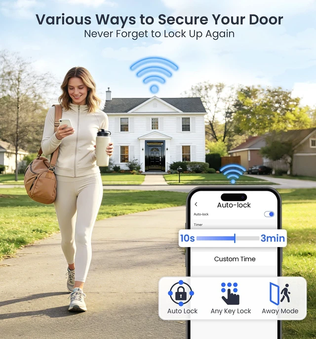 Alt view image 14 of 14 - VE012W WiFi Fingerprint Smart Lock for Front Door, Satin Nickel | App Remote, Built-in WiFi, Alexa & Google Compatible, Real-Time Alerts, Low Battery Alarm, Keyless Entry Keypad Deadbolt