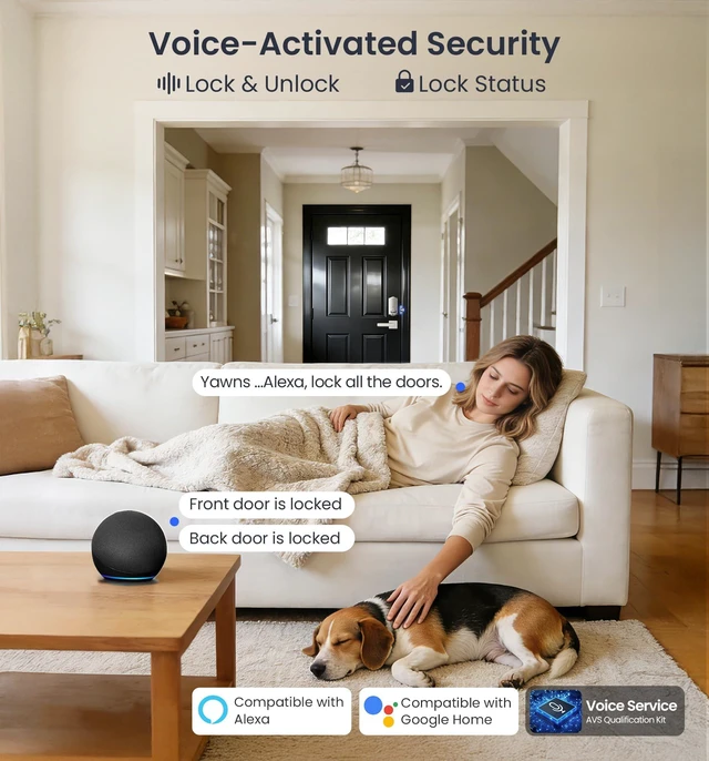 Alt view image 12 of 14 - VE012W WiFi Fingerprint Smart Lock for Front Door, Satin Nickel | App Remote, Built-in WiFi, Alexa & Google Compatible, Real-Time Alerts, Low Battery Alarm, Keyless Entry Keypad Deadbolt